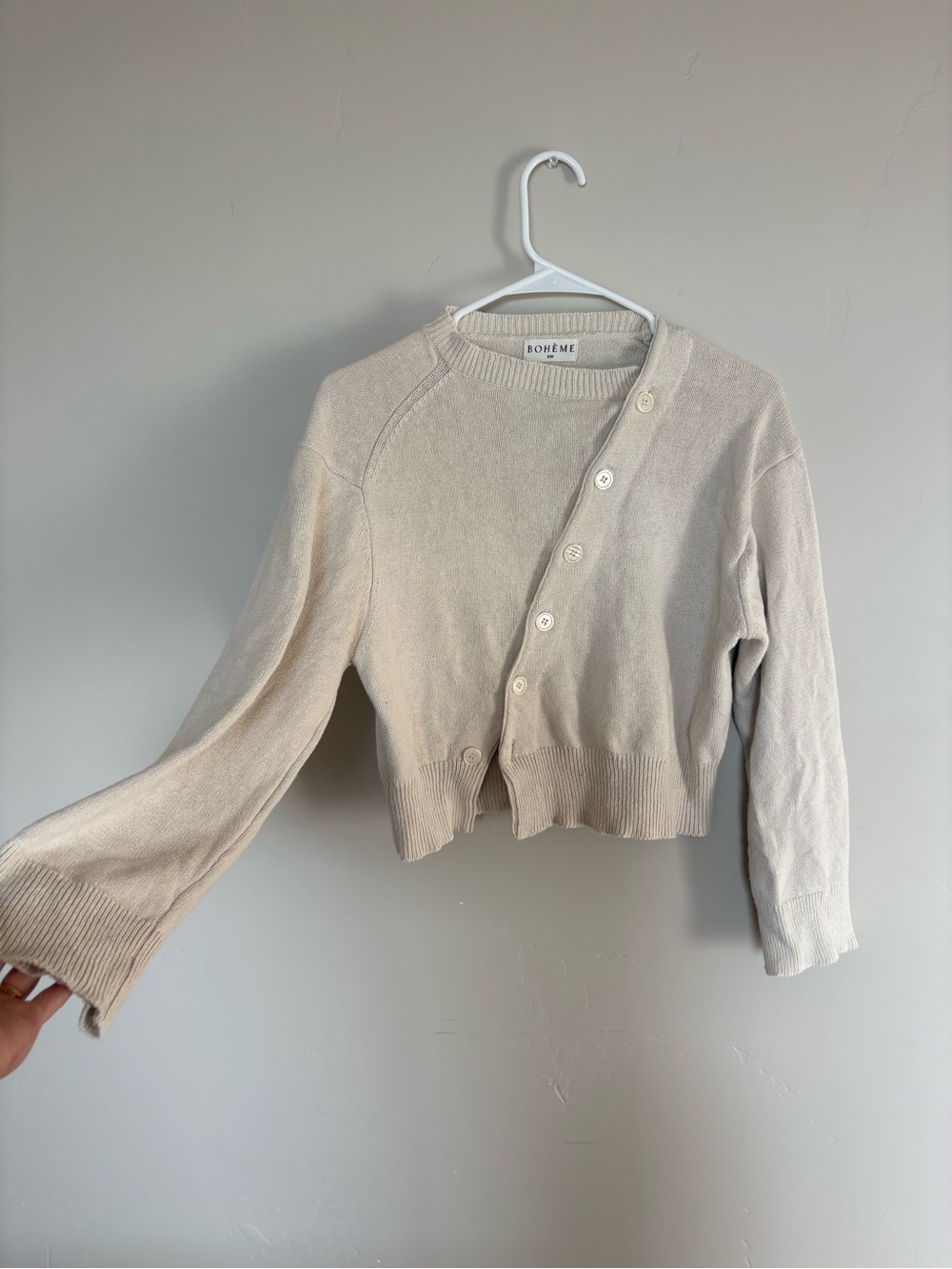 Boheme goods Cream Asymmetric Button-Front Cardigan Sweater